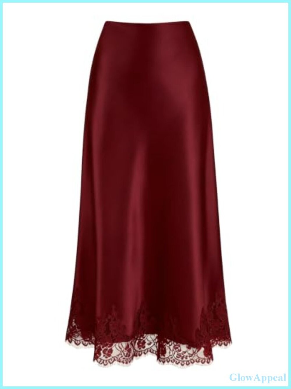 Lace Trim Satin Midi Skirt High Waisted A Line Long Skirt